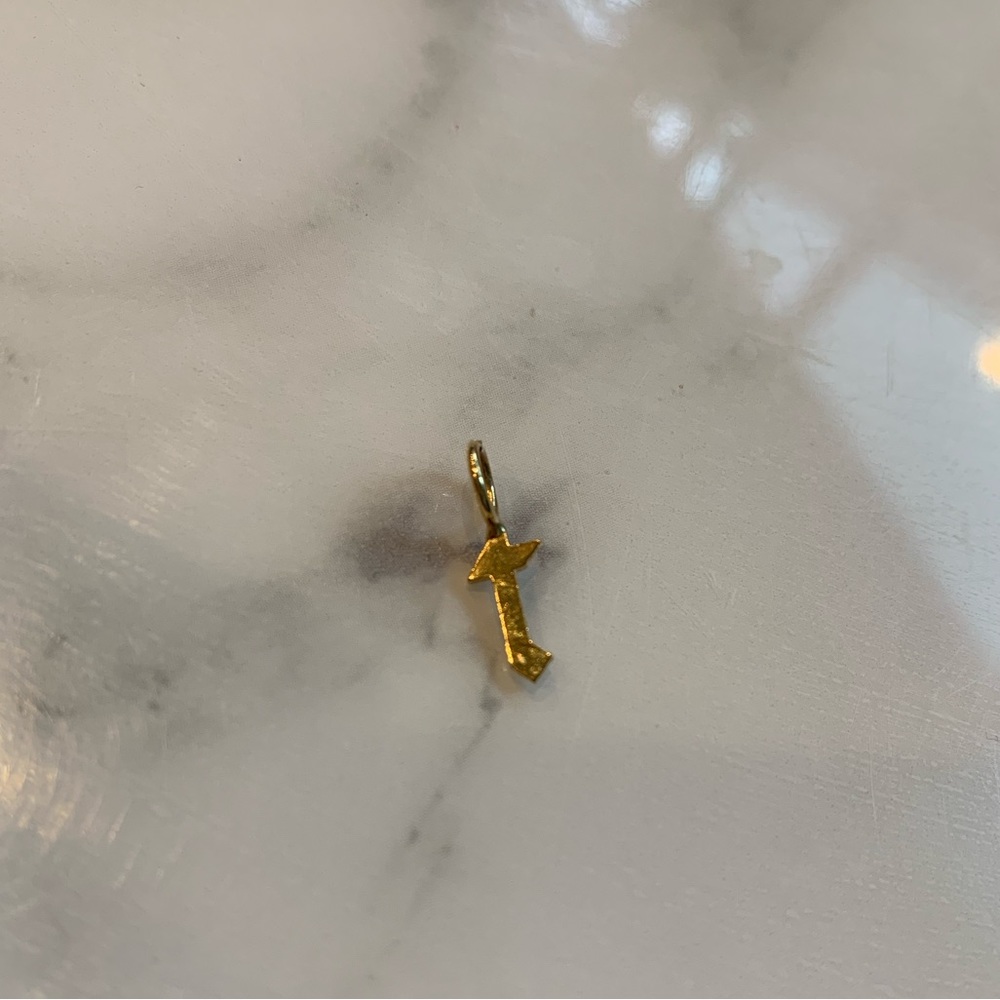 Mini 14k gold filled gothic “t” initial charm